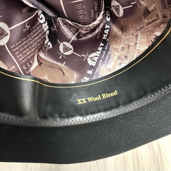 Bailey Cowboy Hat Men’s 7⅜ Tucson Black Wool Blend Satin Lined Belted - Picture 7 of 8